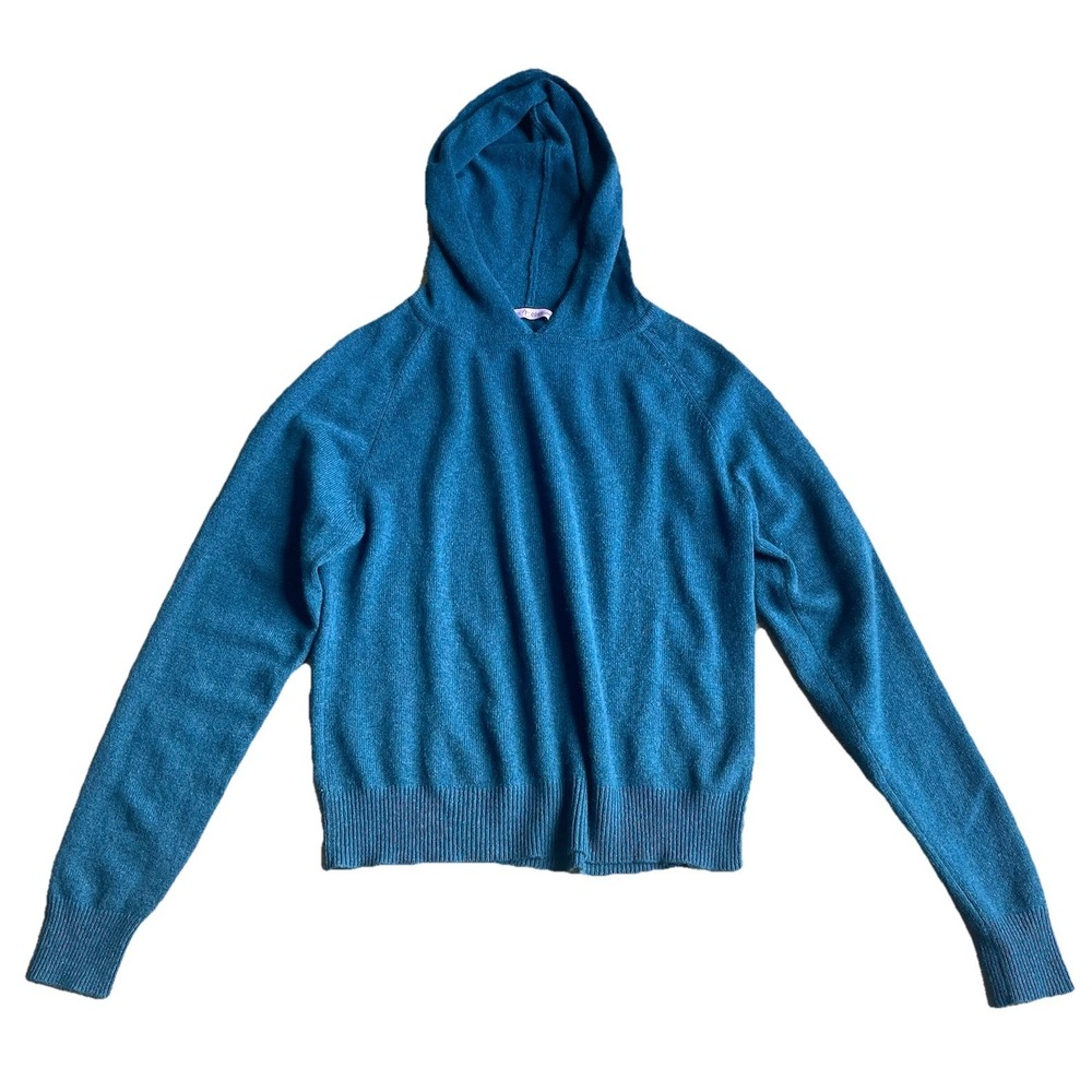 Autumn Cashmere Women's Cashmere Hooded Pullover Large Teal Sweater Top $330‎